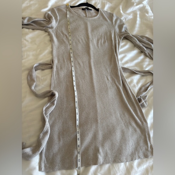 Dynamite Beige Ribbed Elegant Long Sleeve Dress Tied at the Waist - Picture 8 of 8